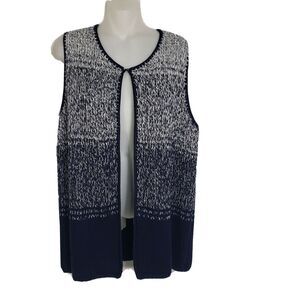 Chico's Womens Sweater Vest Size 1 Medium 8 Blue Ombre Open Front Knit Cotton